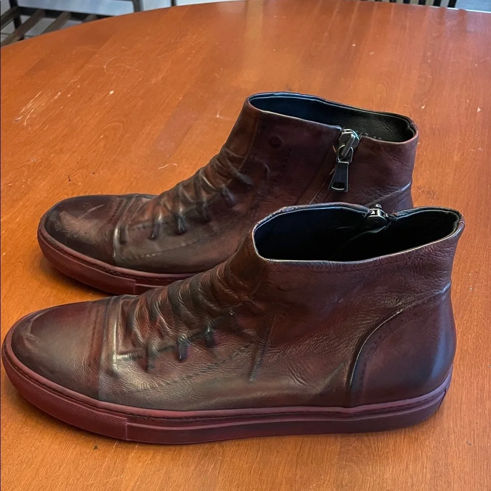 John Varvatos 315 Men’s Leather Side Zip Boots, Size 11 (Reddish Brown) - Picture 2 of 8